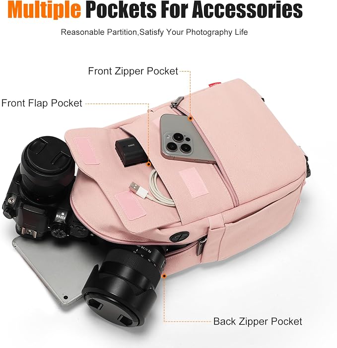 Cwatcun Large Canvas Sling Bag, Crossbody Chest Bag with Tripod Holder | Fits 1body +2lenses +9.7" iPad +6.7"phone.Waterresistant canvas with rain cover, tripod holder, adj strap 29.5-51.2". - Image 3