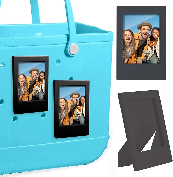 2 in 1 Picture Frame for Bogg Bag Accessories, 2x3 Photo Frame for Fujifilm Instax 3-Inch Film, Custom Frame Charms for Beach Tote Bag(Black 2PCS) by HYTYQDAFA