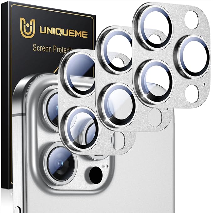 UniqueMe for 3 Pack iPhone 15 Pro/15 ProMax Camera Lens Protector-All-Silve | Drop Protection, Case Friendly, Camera Cover Screen, Update New Version by UniqueMe