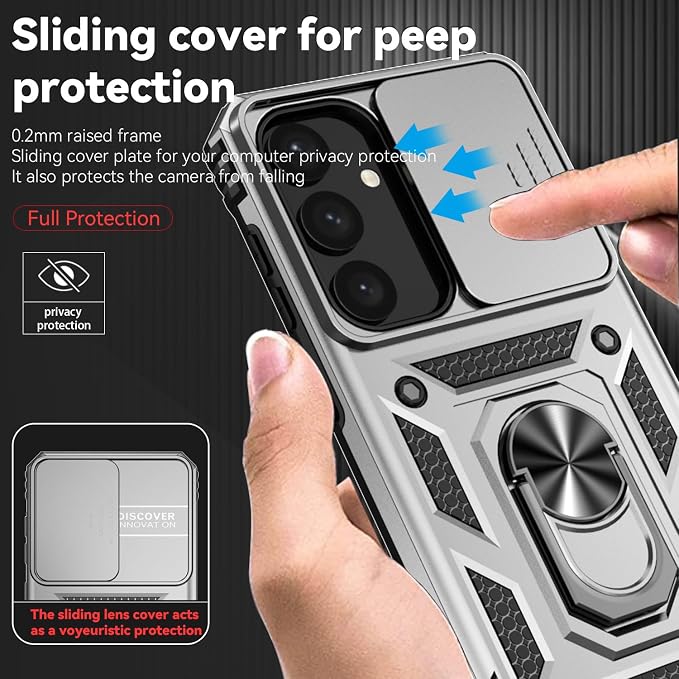 for Samsung Galaxy S24 Plus Case with Camera Lens Cover HD Screen Protector, Military-Grade Drop Tested Magnetic Ring Holder Kickstand Protective Phone Case for Samsung Galaxy S24 Plus 2024 (Silver) - Image 4