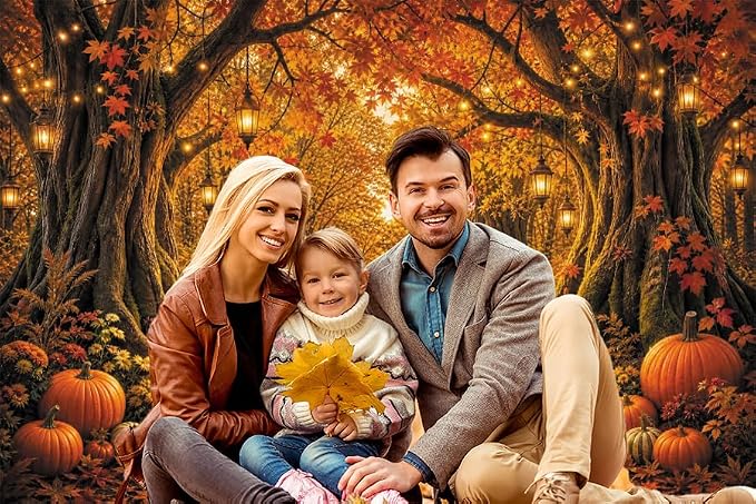 Fall Forest Photo Backdrop 12x10ft Autumn Garden Backdrop for Photography Fall Pumpkin Maple Wonderland Floral Background for Photoshoot Thanksgiving Birthday Photo Booth Props Vinyl - Image 6