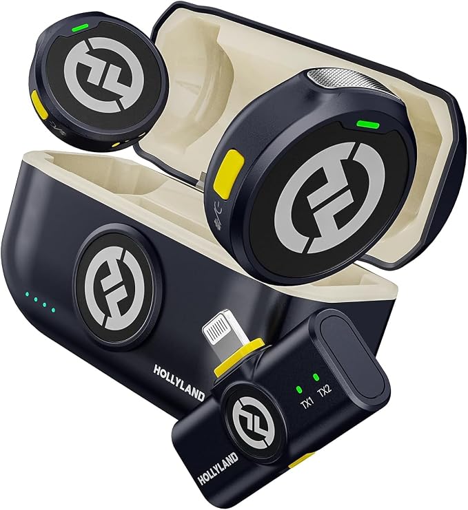 Hollyland Lark M2 Wireless Microphone for iPhone14 & Below, Mini Magnetic Microphone, 300m Range, Hi-Fi Audio, Noise Cancelling, 30h Use, Video Recording (2TX + Lightning RX + Charging Case) | Video Recording (2TX+Lightning RX+Charging Case), Receiver ... by Hollyland