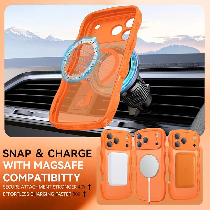 BENTOBEN Magnetic for iPhone 17 Pro Case, Cute Wavy Full Camera Protection [Compatible with MagSafe] Matte Anti-Slip Bumper Women Girls Boys Protective Cover for 17 Pro 6.3", Orange - Image 2