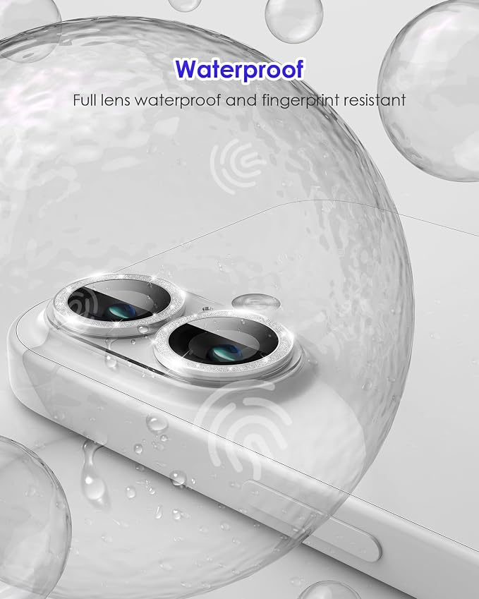 Compatible for iPhone 17 /iPhone 16 /iPhone 16 Plus Camera Lens Protector Glitter, Clear Acrylic Plus Aluminium Alloy Ring 9H Tempered Glass Screen Camera Cover Glitter Silver - Image 6