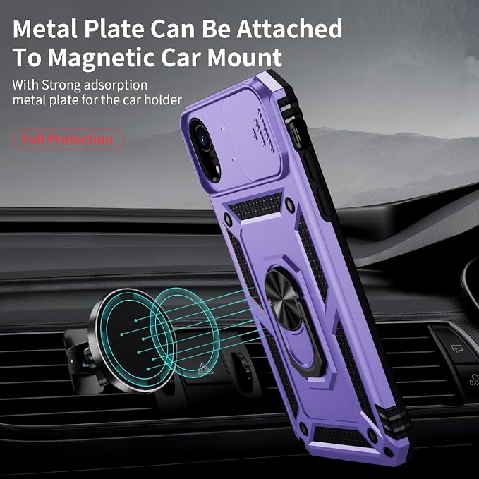 for iPhone XR Case with Camera Lens Cover, HD Screen Protector, 10 FT Military Grade Drop Protection, Magnetic Ring Holder Kickstand Protective Phone Case, Lavender - Image 2