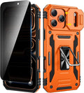 VEGO for iPhone 17 Pro Max Case with Slide Camera Cover and Kickstand | Privacy Tempered Glass Screen Protector & Ring Kickstand Military Grade Protection Cover for iPhone 17 ProMax - Orange by VEGO