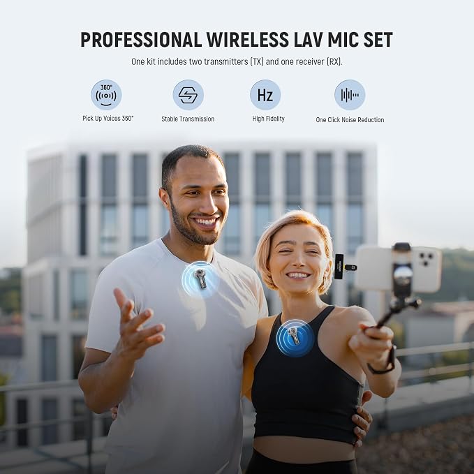 NEEWER Wireless Lavalier Microphone for iPhone Android Tablet PC Laptop 131ft/40m Range Noise Cancellation Omnidirectional Mic for Vlogging Live Streaming (1x RX + 2x TX), KM23 - Image 2
