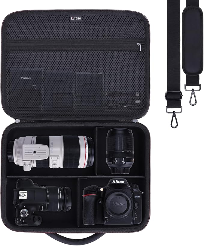 Large Camera Case Bag for Canon/Sony/Nikon Camera and Multiple Lens Black | Hard Travel Carrying Case Bag for Canon/Sony/Nikon DSLR SLR Mirrorless Camera and Multiple Lens with 5 Dividers by LTGEM