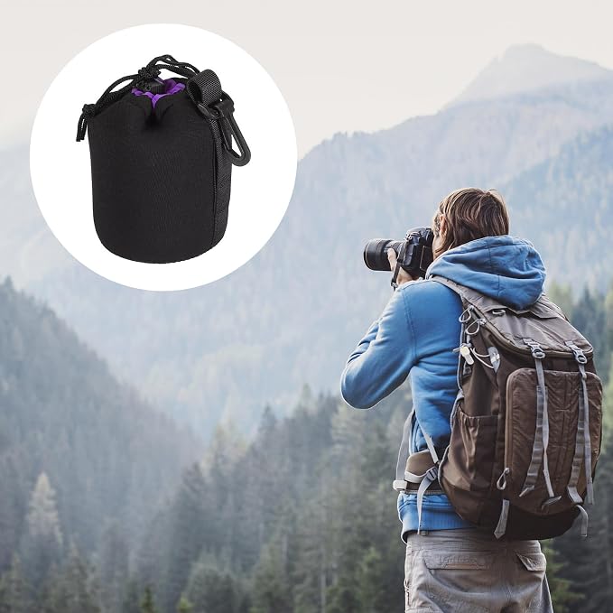 PATIKIL Camera Lens Bag, 3.3" IDx5.5 H Drawstring Lens Pouch with Thick Protective Neoprene, Lens Case for DSLR Camera Lens, Water Coffee Cups, Black, Purple - Image 7