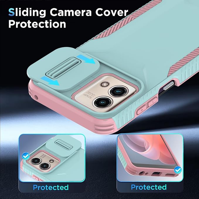 for Motorola G Stylus 5G 2023 Case with 1 HD Screen Protector & Slide Camera Cover[Military-Grade]Phone Case Heavy Duty Rugged Shockproof Protective Cover for Moto G Stylus 5G 2023(Cyan/Pink) - Image 4