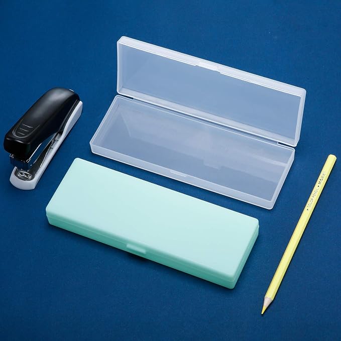 Chinco 4 Pieces Plastic Pencil Case Plastic Stationery Case with Hinged Lid and Snap Closure for Pencils, Pens, Drill Bits, Office Supplies (Black, Pink, White, Green) - Image 4