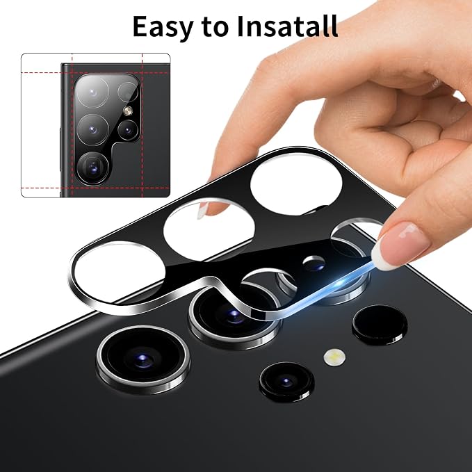 Dengduoduo 3 Pack Camera Lens Protector for Samsung Galaxy S24 Ultra, 9H Tempered Glass Camera Protector Lens Cover, Ultra HD, Anti-Scratch, Case Friendly [No Affect on Night Shots], All Black - Image 4