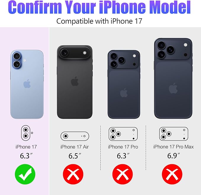 AGVEE 3+3 6 Pack for iPhone 17 Camera Lens Protector Cover | Individual Bling Diamond & Bling Glitter Sparkle Cute Gem Metal Ring, 9H Tempered HD Glass - Image 2