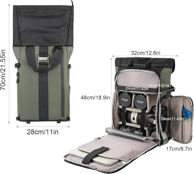 Camera Backpack for Photographer DSLR SLR Waterproof Camera Bag with Laptop Compartment Tripod Holder Roll Top Photographer Case for Hiking Traveling - Image 5