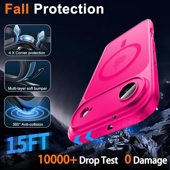 for iPhone Air Case with Privacy Screen Protector, Hot Pink | Full Camera Protector, Magnetic, Compatible with MagSafe, Translucent Matte Shockproof Cover for iPhone 17 Air Women Girls - Image 6
