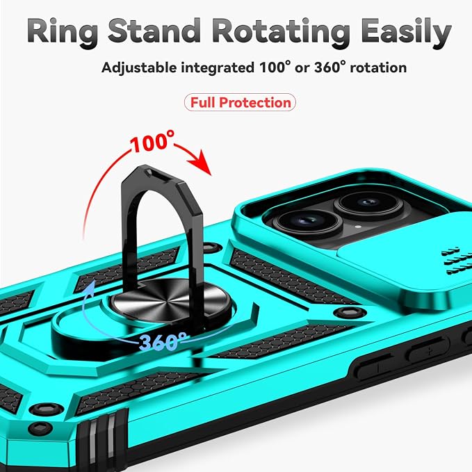 SunStory Compatible with iPhone 17 Case with HD Screen Protector & Slide Camera Cover & Rotated Ring Kickstand, [Military-Grade] iPhone Case for iPhone 17, Teal - Image 4