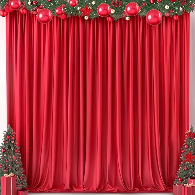 20x10ft Wrinkle Free Red Backdrop Curtain for Parties Soft Fabric Drapes Wedding Red Curtain Backdrop for Birthday Party Decorations Background for Photography 5x10ft, 4 Panels - Image 2