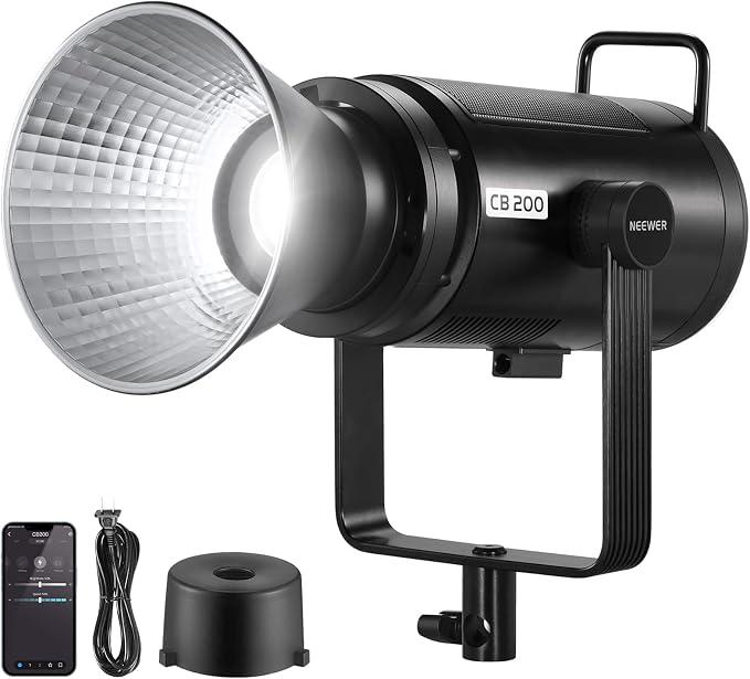 NEEWER CB200 210W LED Video Light with 2.4G/APP Control, 5600K Daylight COB Continuous Output Lighting for Photography with 98500lux/m, CRI97+/TLCI97+, 9 Scenes, PWM Dimming, Bowens Mount by Neewer