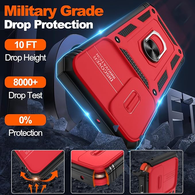 Gritup for Galaxy A23 5G Case Military-Grade Shockproof with Kickstand | (   ) with 2 PCS Screen Protector, Slide Camera Cover, Heavy Duty Funda para A 23 5G Cover, Red+Black - Image 2