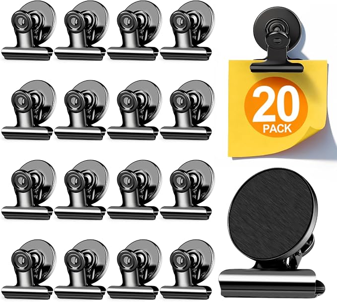 20 Pack Magnetic Clips, Fridge Magnets Refrigerator Magnets, Black Magnet Clips for Whiteboard, Clip Magnets for Photo Displays, Home, Office, Classroom by WUDIME
