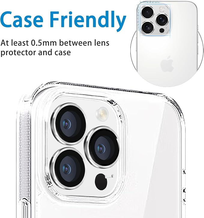 Compatible with iPhone 16 Pro and 16 Pro Max Camera Lens Protector, Anti-Scratch Tempered Glass Metal Camera Screen Protector Shockproof Full Protective Lens Cover, Silver - Image 6
