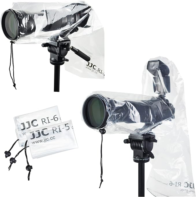 1+1 Clear Camera Rain Cover w/Without Flash for Camera + Lens up to 18" | Waterproof,PE Material,Dust-Proof,for EOS 4000D 90D 80D 77D 70D 6D Rebel T8i T7i T7 T6i T6 D800 D7500 D7200 D5600 D3500 A7RVI by Kiorafoto
