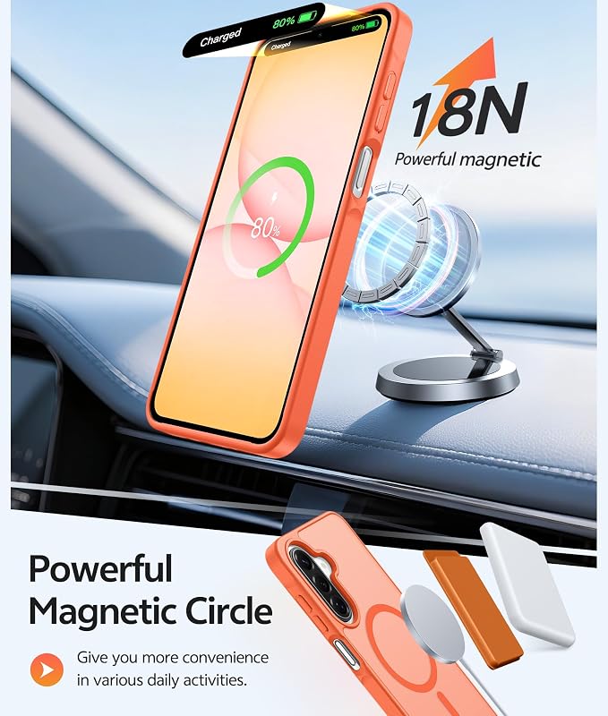 FNTCASE for Galaxy A17/A16 5G Phone Case, Fit for Magsafe, Screen Protector | Translucent Matte, 14FT Military Grade Drop Protection, Slim Shockproof Protective, for Samsung A 17 A 16 Cover, Orange - Image 3