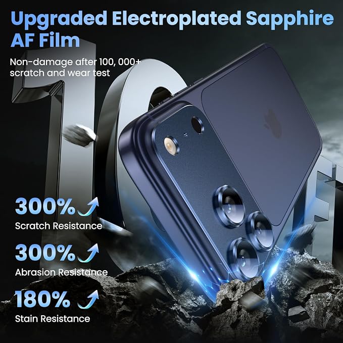 Uyiton for iPhone 17 Pro Camera Lens Protector, Metal Frame Glass Cover | Not Easy to Break, Strong Adsorption, Case-Friendly, Metal 9H Sapphire Glass Rear Camera Screen Cover, Deep Blue, 2 Packs - Image 7