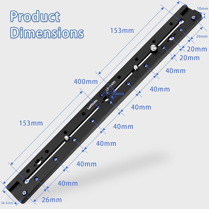 LEFTFOTO 400mm Lengthened Quick Release Double Dovetail Slide Rail Universal QR Plate, with ARRI Locating Hole, 1/4" & 3/8" Threads, Cold Shoe - for DSLR Camera Tripod Ballhead - Image 5
