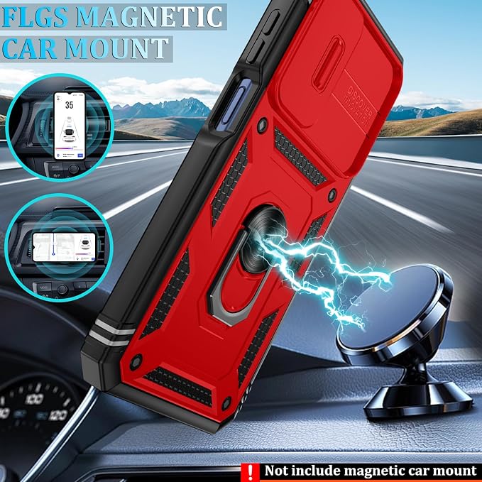 Gritup for Samsung Galaxy A17/A16-5G Phone Case with Camera Cover | 2*Screen Protector & 360° Rotating Ring Kickstand, Military Grade Protective Cover para Galaxy A 17, Red+Black - Image 6