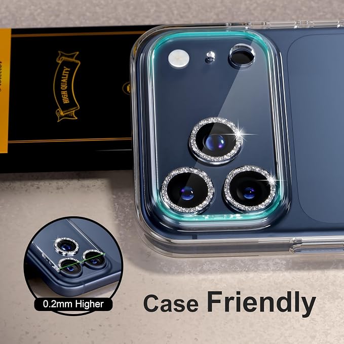 for 6 Pack iPhone 17 Pro Max Camera Lens Protectors, Glitter Silver | [Drop Protection] [Case Friendly] [Easy Installation] 9H Tempered Glass Camera Screen Protector Cover Accessories 6.9-inch - Image 6