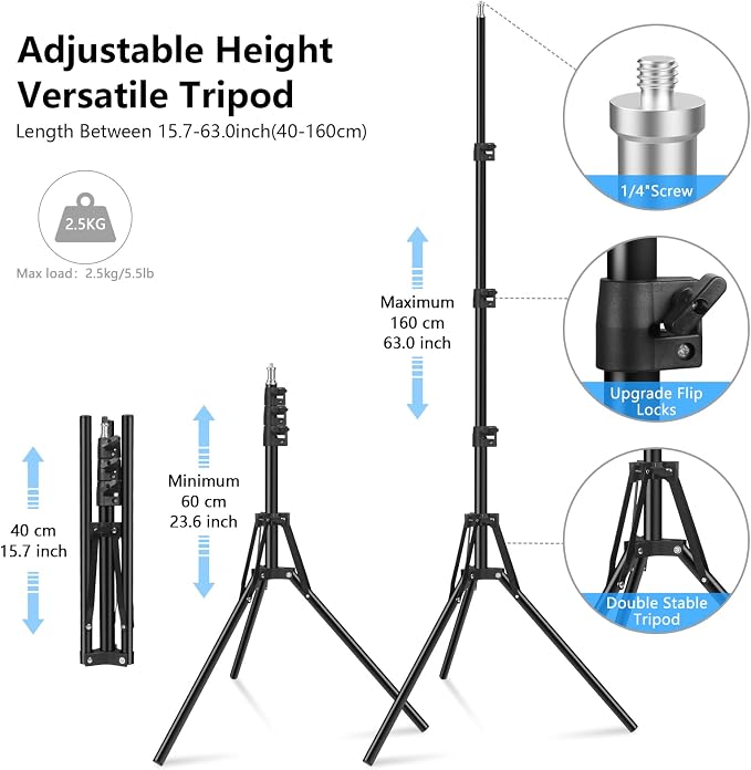 2 Packs RGB LED Video Light with Tripod Stand/White Filters - Image 5