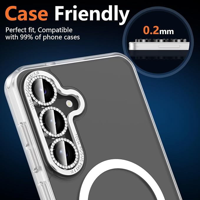 for Samsung Galaxy S25 FE Camera Lens Protector, Individual Metal Ring Tempered Glass Lens Cover, [Strong Adsorption] Scratch Resistant Ultra-Thin HD Clear Lens Cover, 1 Set-Black Diamond - Image 7