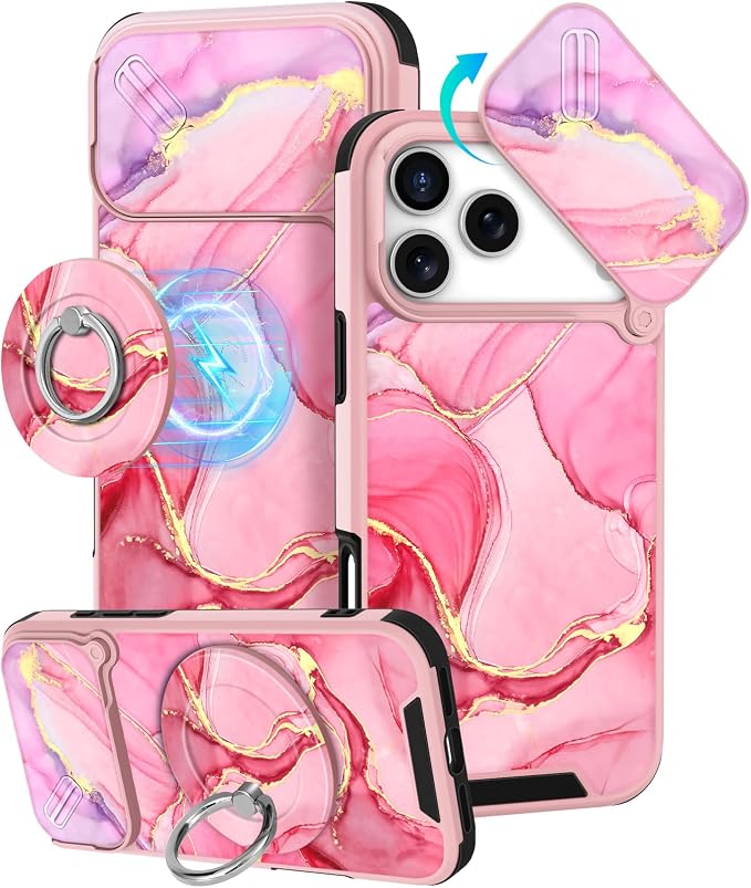 Buleens for iPhone 17 Pro Case 6.3 Inch - with Ring Stand & Camera Cover Aesthetic Cute Designed for Women Girls Pretty Girly Fashion Teens Phone Case for iPhone 17 Pro Compatible with Magsafe by Buleens