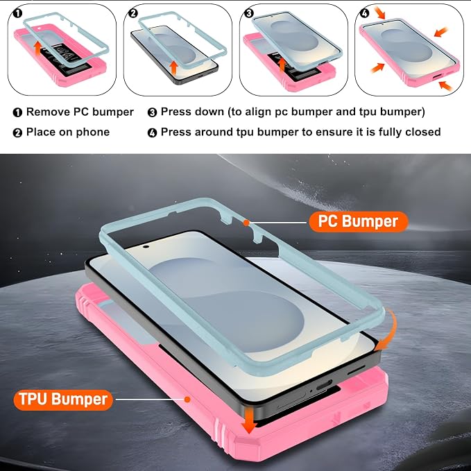 Gritup for Samsung Galaxy S26 Plus Case: 2*Screen Protector | Slide Camera Cover | Build in 360° Rotating Ring Kickstand | Military Grade Protective Cover for Samsung S 26 Plus, Green+Pink - Image 4