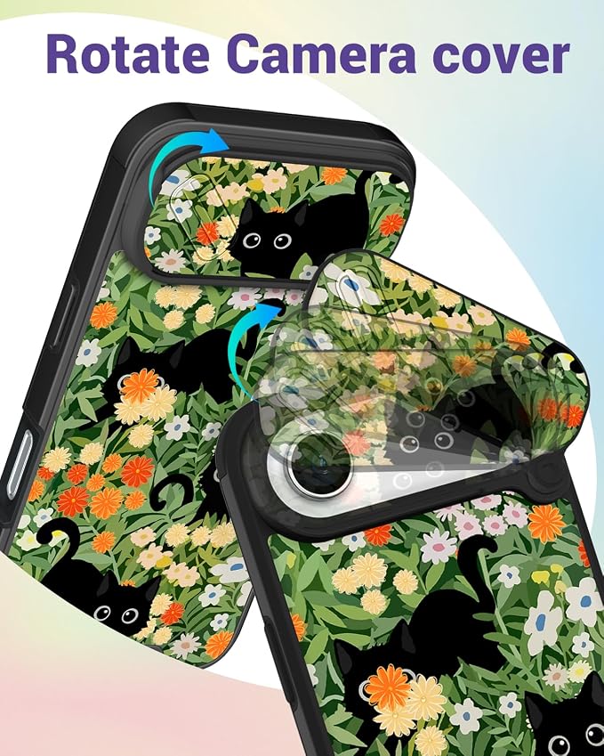 Buleens for iPhone 17 Air Case 6.5 Inch - with Ring Stand & Camera Cover Aesthetic Cute Designed for Women Girls Pretty Girly Cat Flowers Phone Case for iPhone 17 Air Compatible with Magsafe - Image 3