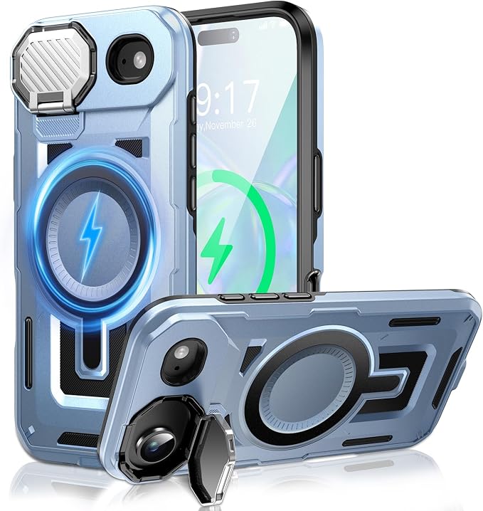 Camera Stand Case for iPhone 17 Air, [Compatible with MagSafe] [Lens Cover] 2025 Version Military Grade Protective Soft Case for iPhone 17 Air 6.5 inch Men Women, Blue by WASTROYAL