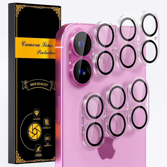 for 6 Pack iPhone 16 / iPhone 16 Plus Camera Lens Protectors, Clear | [Drop Protection] [Case Friendly] [Easy Installation] 9H Tempered Glass Camera Screen Protector Cover Accessories by Beuxece