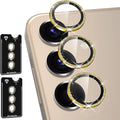for Samsung Galaxy S24 Camera Lens Protector, Individual Metal Ring Tempered Glass Lens Cover, [Strong Adsorption] Scratch Resistant Ultra-Thin HD Clear Lens Cover, 2 Set-Gold Sparkly by Btscase