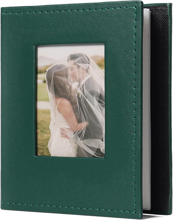 RECUTMS Photo Album 4x6 100 Photos Leather Small Album for Baby Dark Green | White Inner Page, 100 Vertical Pockets, Travel Family Wedding Pictures Book, DIY Front Window, Anniversary Graduation Gifts by RECUTMS