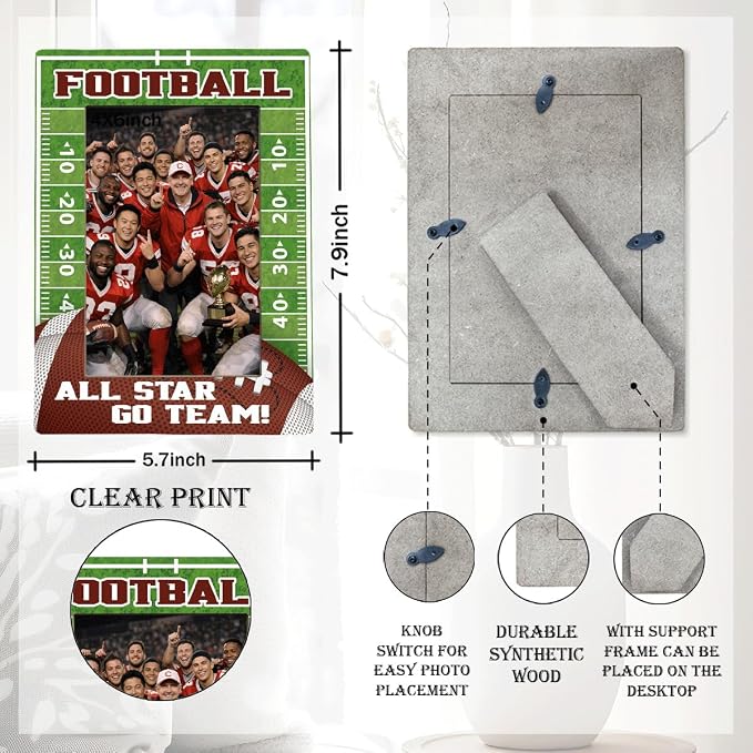 Football Picture Frame, All Star Go Team Picture Frames, Sports Themed Photo Frame for 4x6 Inches Photos, Tabletop Display Frames for Football Players and Coaches, Sports Decor for Home - Image 2