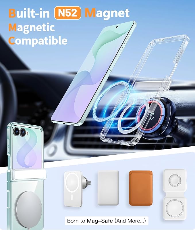 FNTCASE for Samsung Galaxy Z Flip 8 Case, Fit for Magsafe, Screen Protector | Hinge Protection, Anti Yellowing Magnetic Back, 18FT Military Grade Drop Proof, Protective Phone Cover, Transparent - Image 3