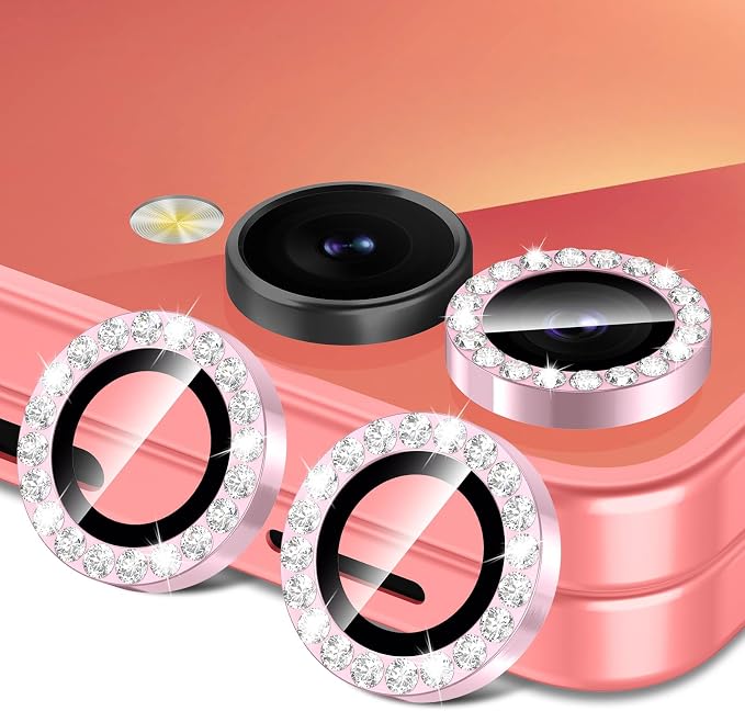 for Samsung Galaxy Z Flip 7 Camera Lens Protector, Individual Metal Ring Tempered Glass Lens Cover, [Strong Adsorption] Scratch Resistant Ultra-Thin HD Clear Lens Cover, 1 Set-Pink Diamond by Btscase