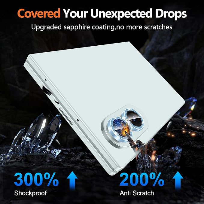 for Samsung Galaxy Z Fold 8 Camera Lens Protector, Individual Metal Ring Tempered Glass Lens Cover, [Strong Adsorption] Scratch Resistant Ultra-Thin HD Clear Lens Cover,1 Set-Blue Sparkly - Image 5