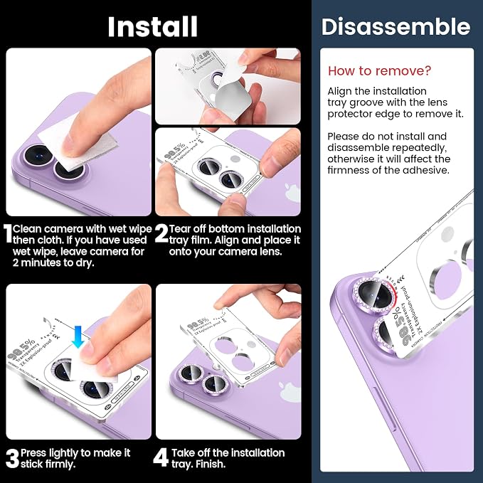 Tensea for iPhone 17 Camera Lens Protector Bling, Camera Screen Cover | Camera Screen Protector, Metal Individual Ring with 9H Tempered Glass for iPhone17, HD Clear, Easy Install, Full Protection - Image 7