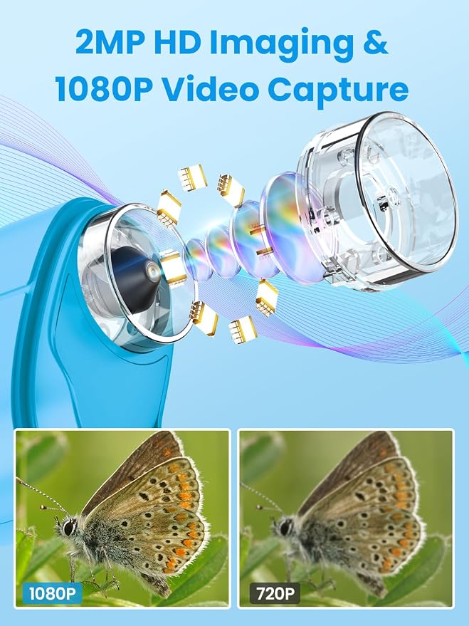 Microscope for Kids, 2.4 Inch Digital Microscope with 1000X Magnification, Handheld Camera Mini Pocket Magnifying Glass, Educational Birthday Gifts Toys for Ages 3+, Blue - Image 2