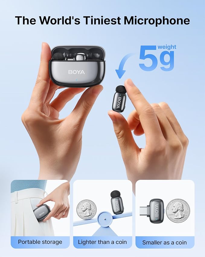 BOYA mini 2 Wireless Lavalier Microphone for iPhone 15/16/17 & Android | Lapel Microphone Wireless with AI Noise Reduction, App Control, 30H Battery with Charging Case for Streaming, Recording - Image 2