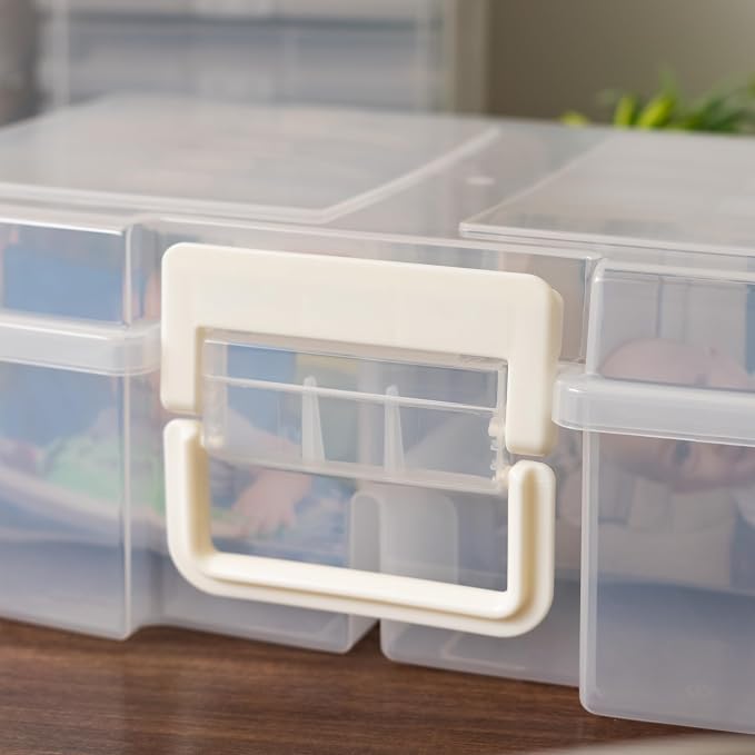IRIS USA Photo Storage Box |Made in USA| 12 Cases - (2-Pack) - Clear | Fits 4" x 6" Pictures / Built-In Handle / Organizing Containers for Tasks, Stickers, Ephemera & Flashcards - Image 7