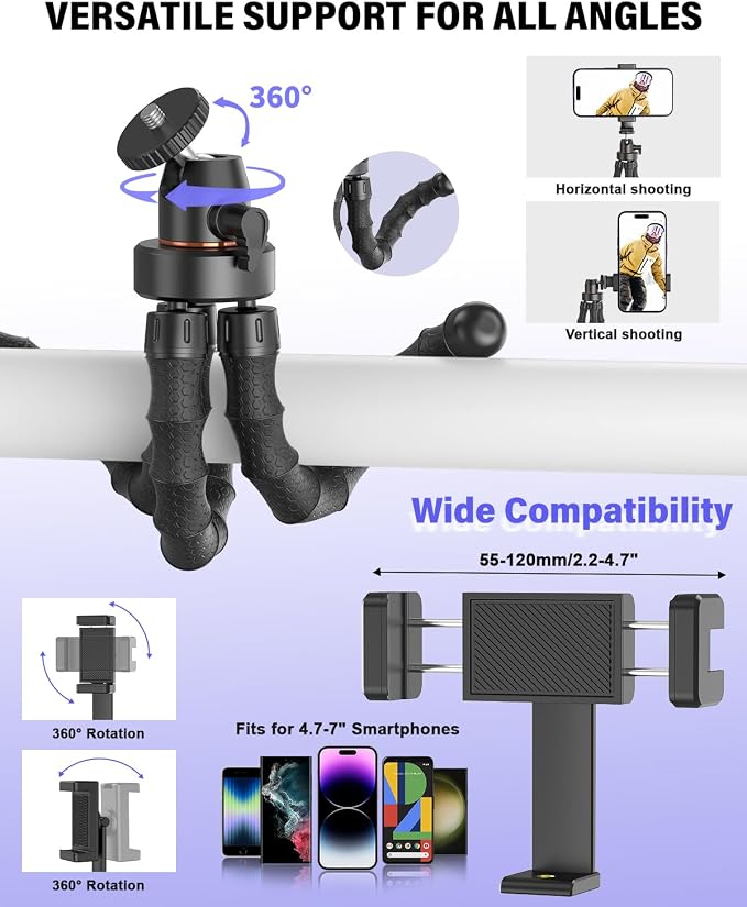 Vlogging Kit for iPhone/Android, YouTube Starter Kit with Wireless Microphone/Camera Tripod/Flexible Tripod/RGB Fill Light, Content Creator Essentials Kits for TikTok Vlog Video Recording - Image 3