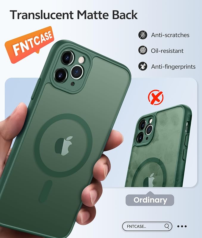 FNTCASE for iPhone 11 Pro Max Case, Fit for Magsafe, Full Camera Protection | Translucent Matte Magnetic Phone Back, 14FT Military Grade Drop Proof, Slim Shockproof Protective Cover, Green - Image 6